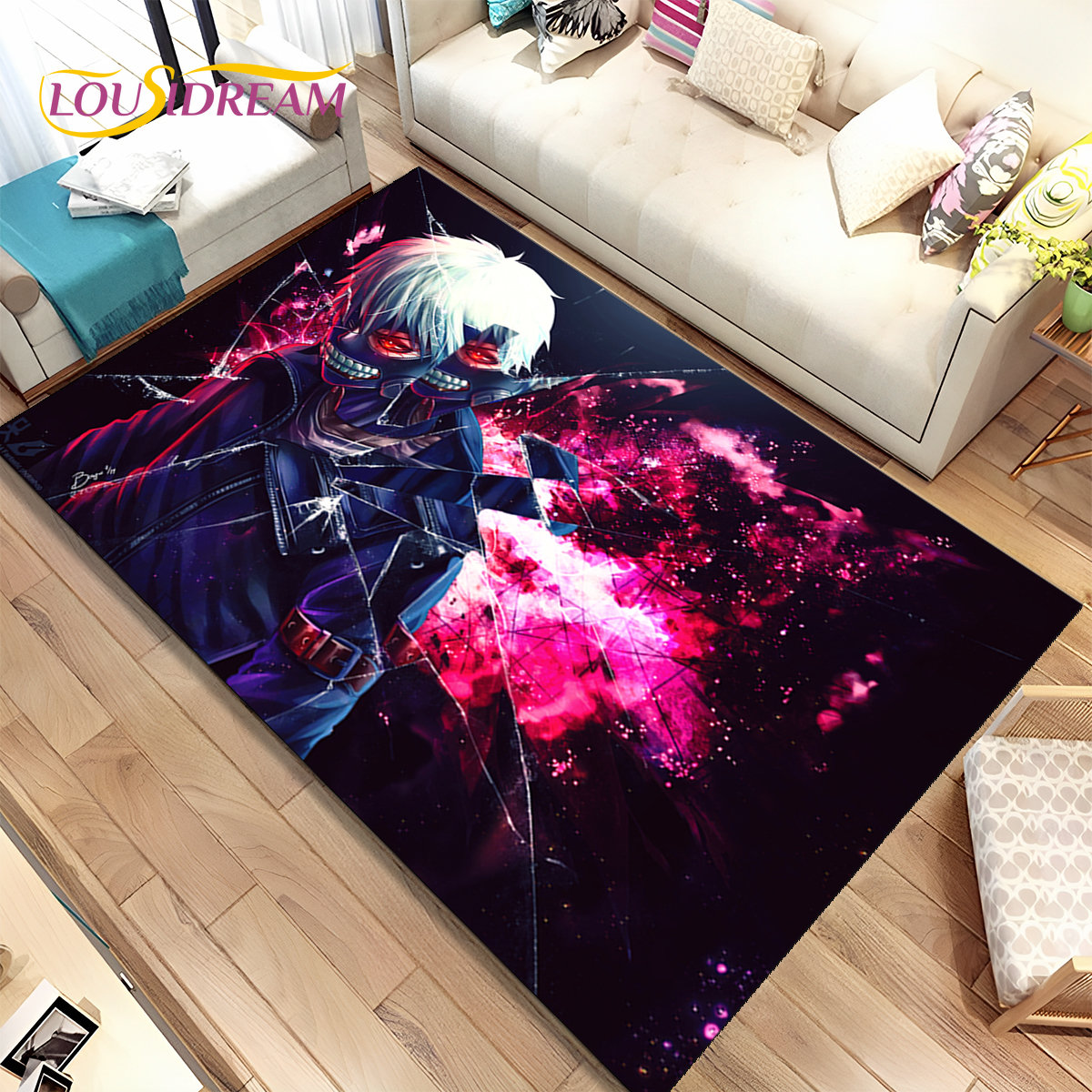 Outdoor Camping Anime - 日本アニメ東京グール漫画エリアラグ、家庭用リビングルーム寝室ソファドアマットキッチン装飾用カーペット、子供用滑り止めフロアマット