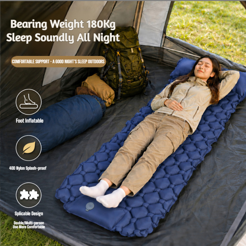 Outdoor Camping Rugs - アウトドア用自動膨張式スリーピングパッド キャンプマット TPU 厚手 折りたたみ式 フットポンプ付き