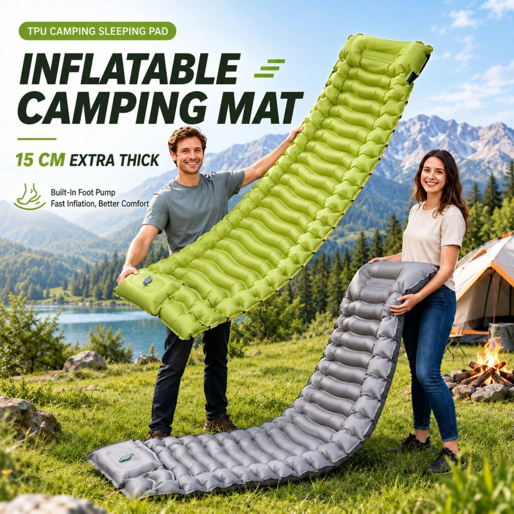 Outdoor Camping Rugs - キャンプ用スリーピングマット インフレータブルマットレス アウトドアキャンプ用フットポンプ式インフレータブルマット 軽量複合インフレータブルキャンプマット