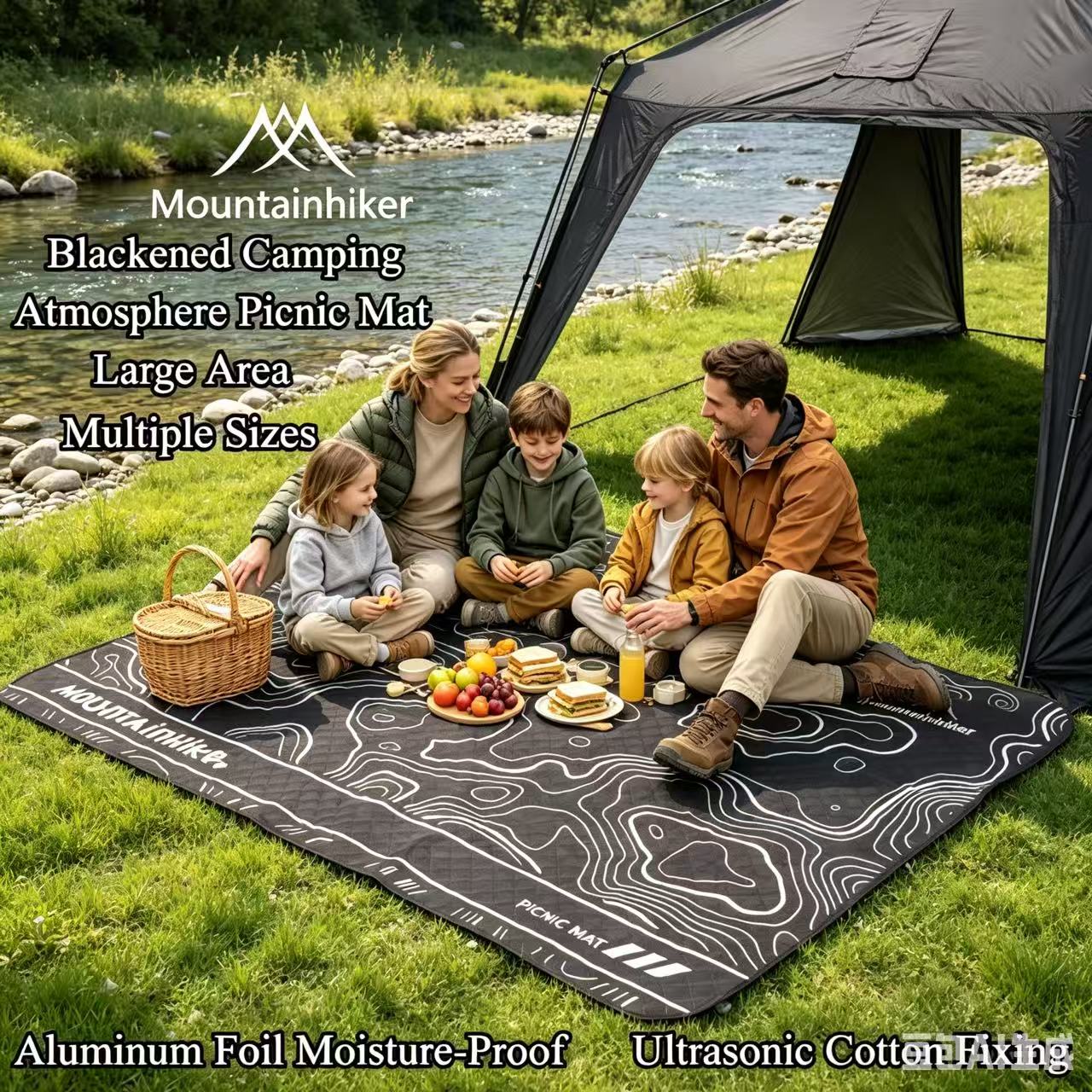 Outdoor Camping Mats Large - MOUNTAINHIKER 黒く染まったピクニックマット 特大折りたたみ式アウトドアマット キャンプ ビーチ パーク