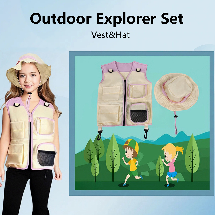 Outdoor Camping Kids Activities - 子供のための変装と帽子,よだれかけと帽子,複数のポケット,アウトドアアドベンチャー,子供,キャンプ,昆虫,釣りパーティー