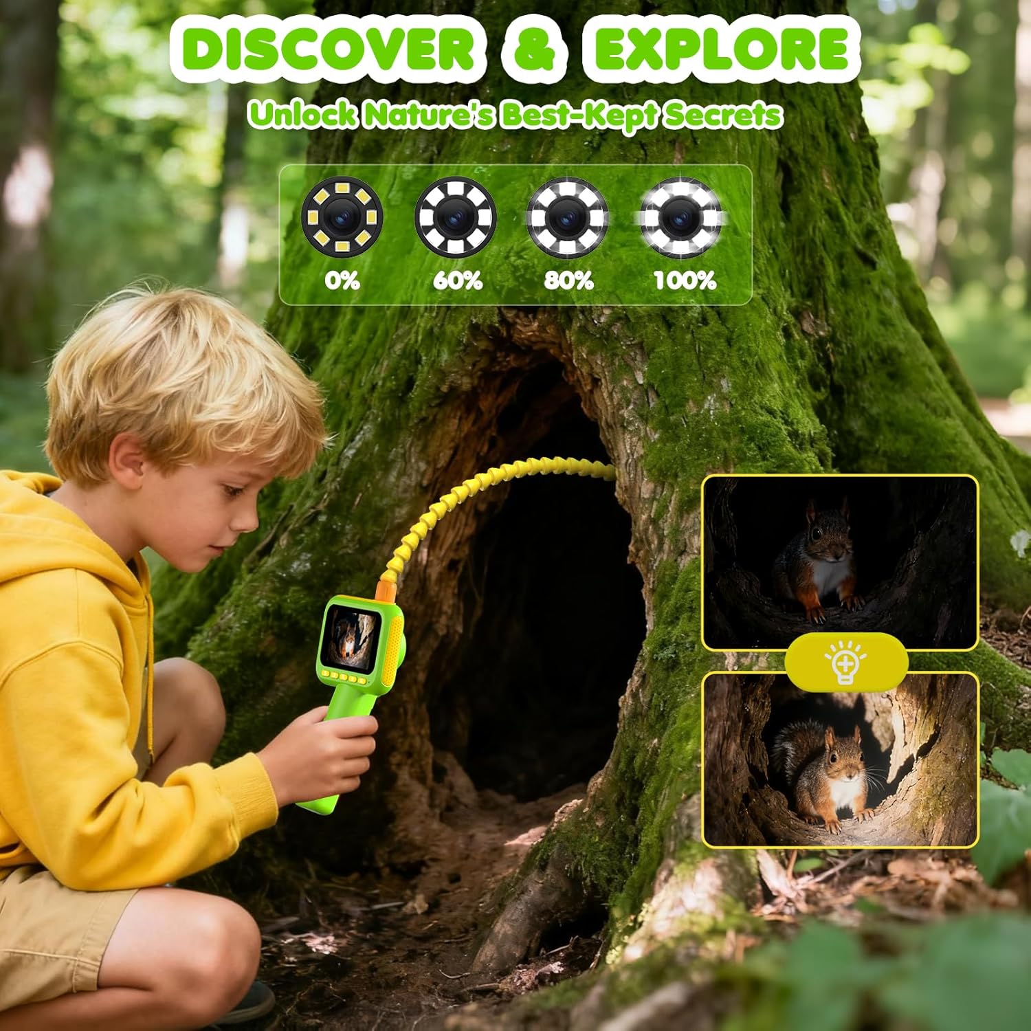 Outdoor Y Camping - 子供用内視鏡、ライト付きボアスコープスネークカメラおもちゃ、屋外キャンプ自然探検用STEM教育科学玩具