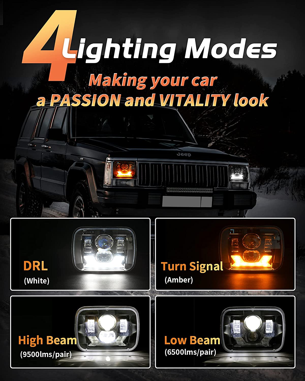 5x7 7x6 LEDヘッドライト 9600LM 180W  - Outdoor Camping Jeep のレビューと価格