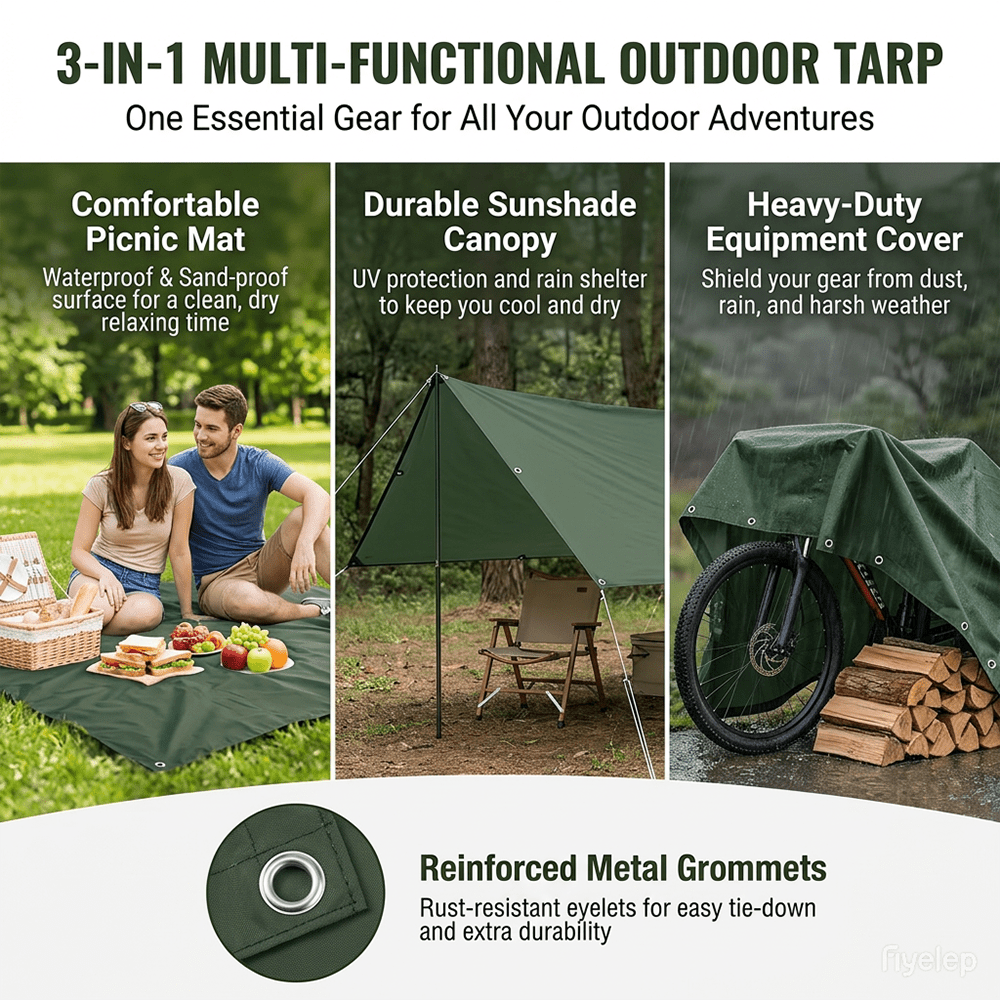 3-in-1多機能防水タープ、日よけキャノピー、キャンプ用テ - Outdoor Camping Tarp のレビューと価格