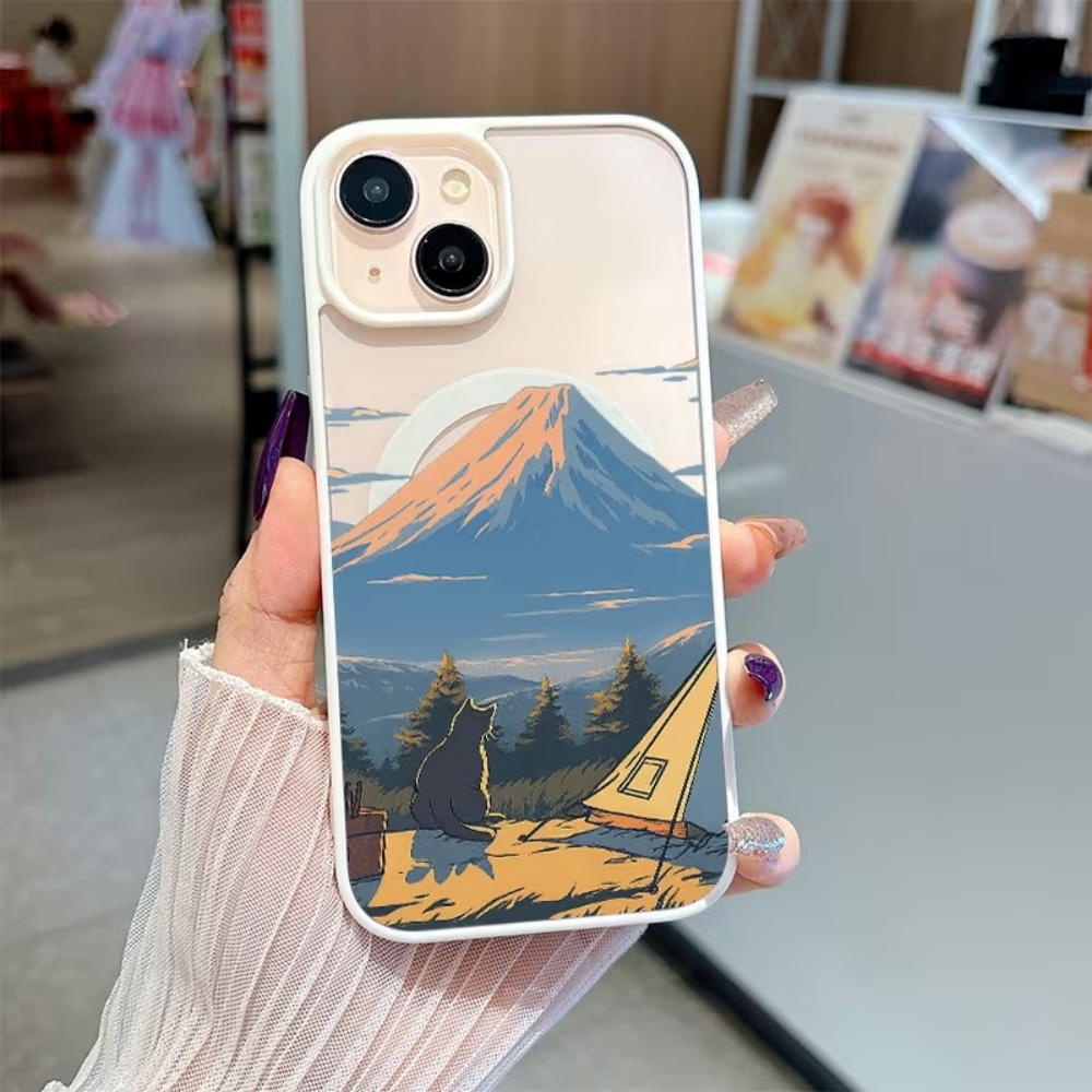アニメマウンテンキャンプ柄PCスマホケース iPhone 1 - Outdoor Camping Anime のレビューと価格