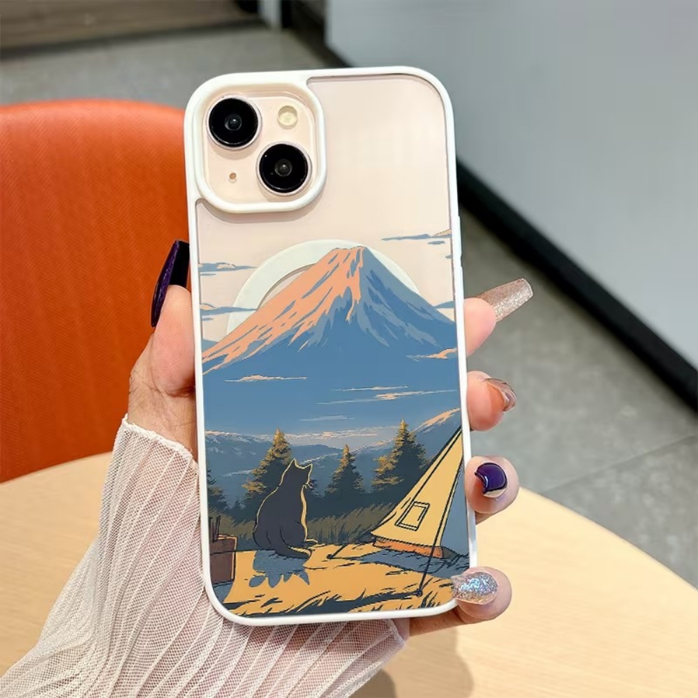 アニメマウンテンキャンプ柄PCスマホケース iPhone 1 - Outdoor Camping Anime のレビューと価格