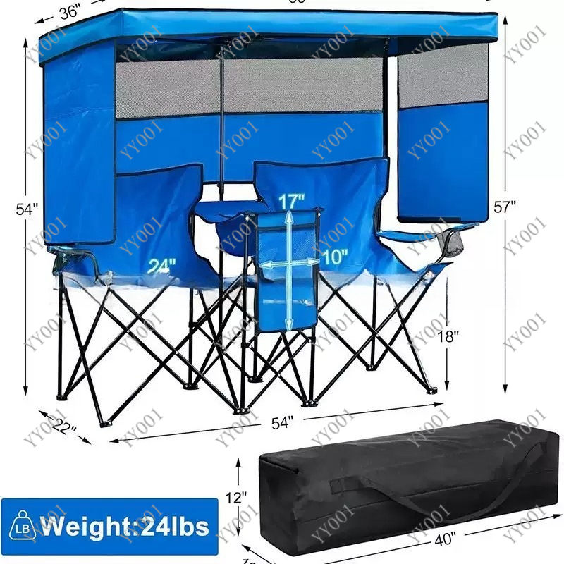 ポータブルダブル折りたたみキャンプチェア（サンシェード＆アイ - Outdoor Camping Folding Chair のレビューと価格