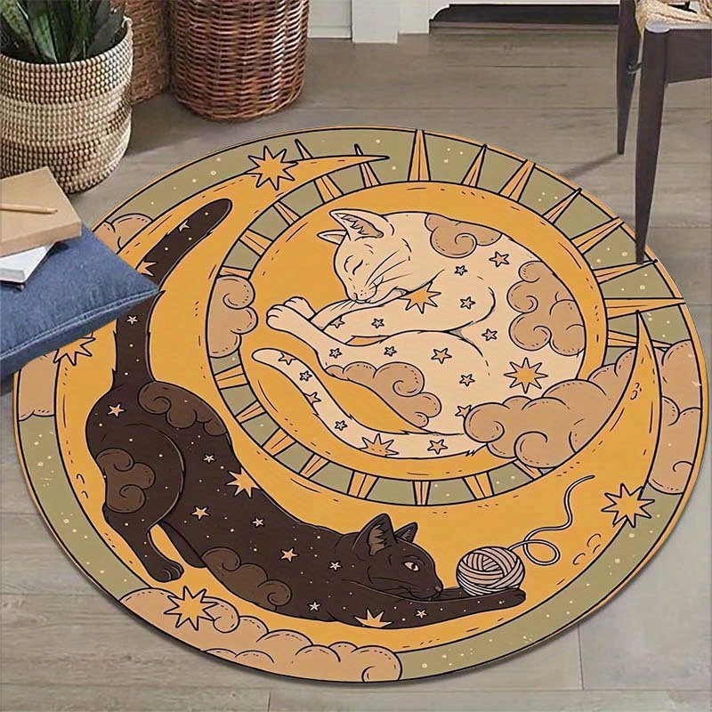 VIKAMA 陰陽猫柄ラウンドカーペット ソフトフロアマット - Outdoor Camping Mats Large のレビューと価格