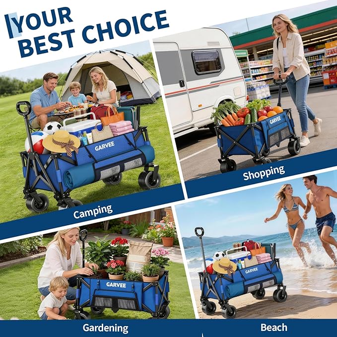 折りたたみ式アウトドアワゴンカート、耐荷重460ポンド、全地 - Camping Rope のレビューと価格